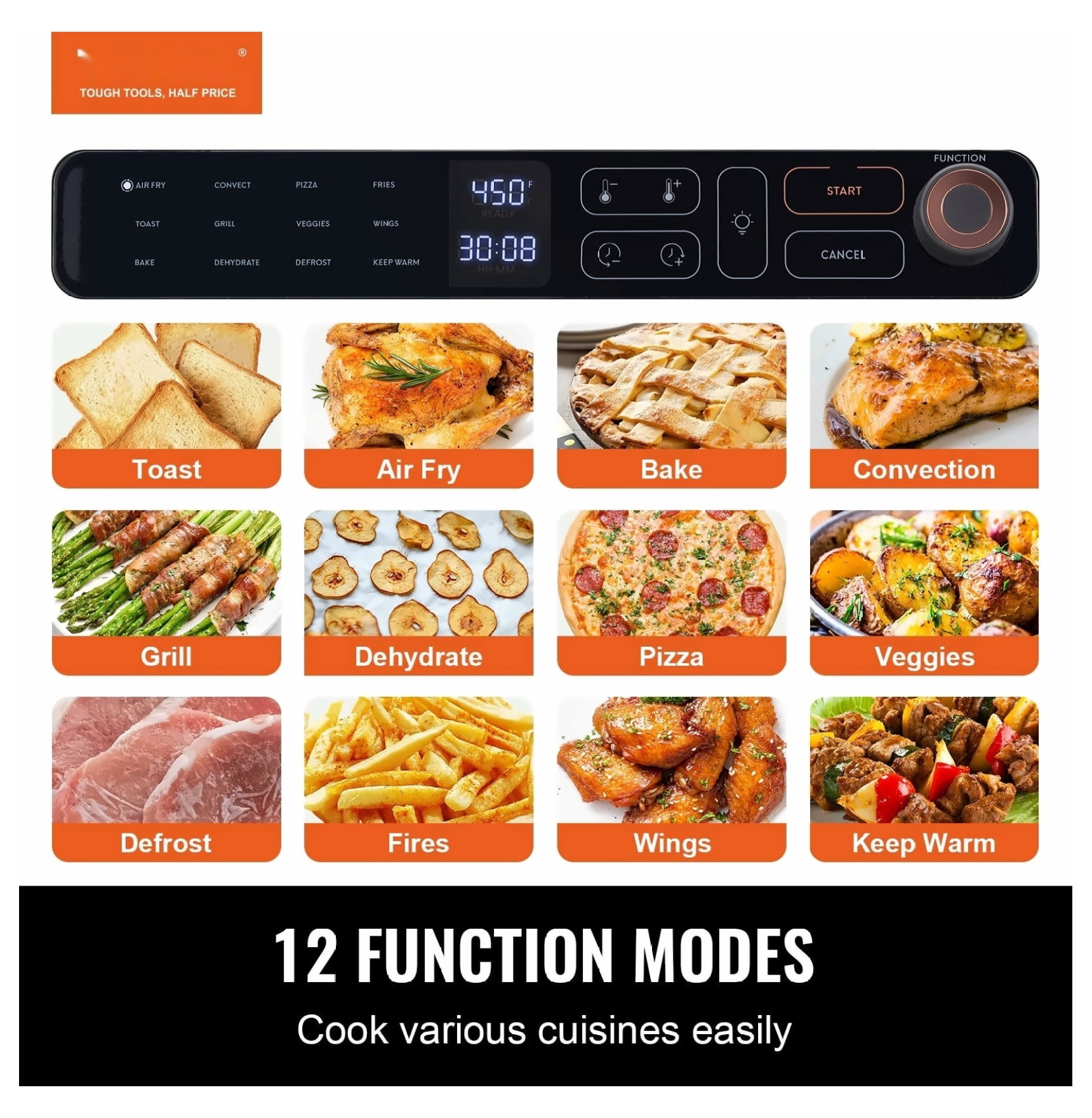 Air Fryer Toaster Oven 25L, 1700W Convection Oven Combo 12-in-1, Stainless Steel Countertop Oven with Pizza Pan, Grill, Dehydrate, Bake for Home & Commercial Use