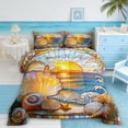 thumbnail image 2 of Manfei Stained Glass Sunset Beach Seashell Starfish Queen Comforter Set for Kids Boys and Girls, Coastal Art Print Bedding Comforter Set, Stars Reversible 3pcs, 1 Comforter and 2 Pillowcases, 2 of 6