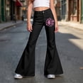 thumbnail image 2 of Tfken Child Soft Comfy Pants School Daily Wear Flare Denim Pants Girls With Pockets Stretch Fashion Graphic Print Kids Casual Clothes Size 5-6 Years Black, 2 of 5