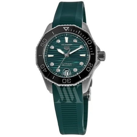 Tag Heuer Aquaracer Professional 300 Date Green Diamond Dial Rubber Strap Women's Watch WBP231G.FT6226