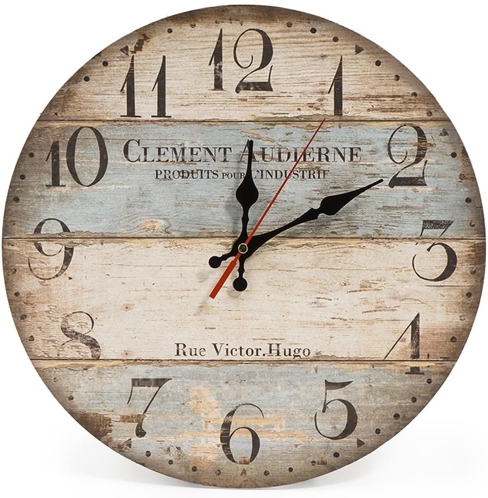 Vintage Shabby Chic Wooden Round Home Wall Clock French Country Style 30cm Large 