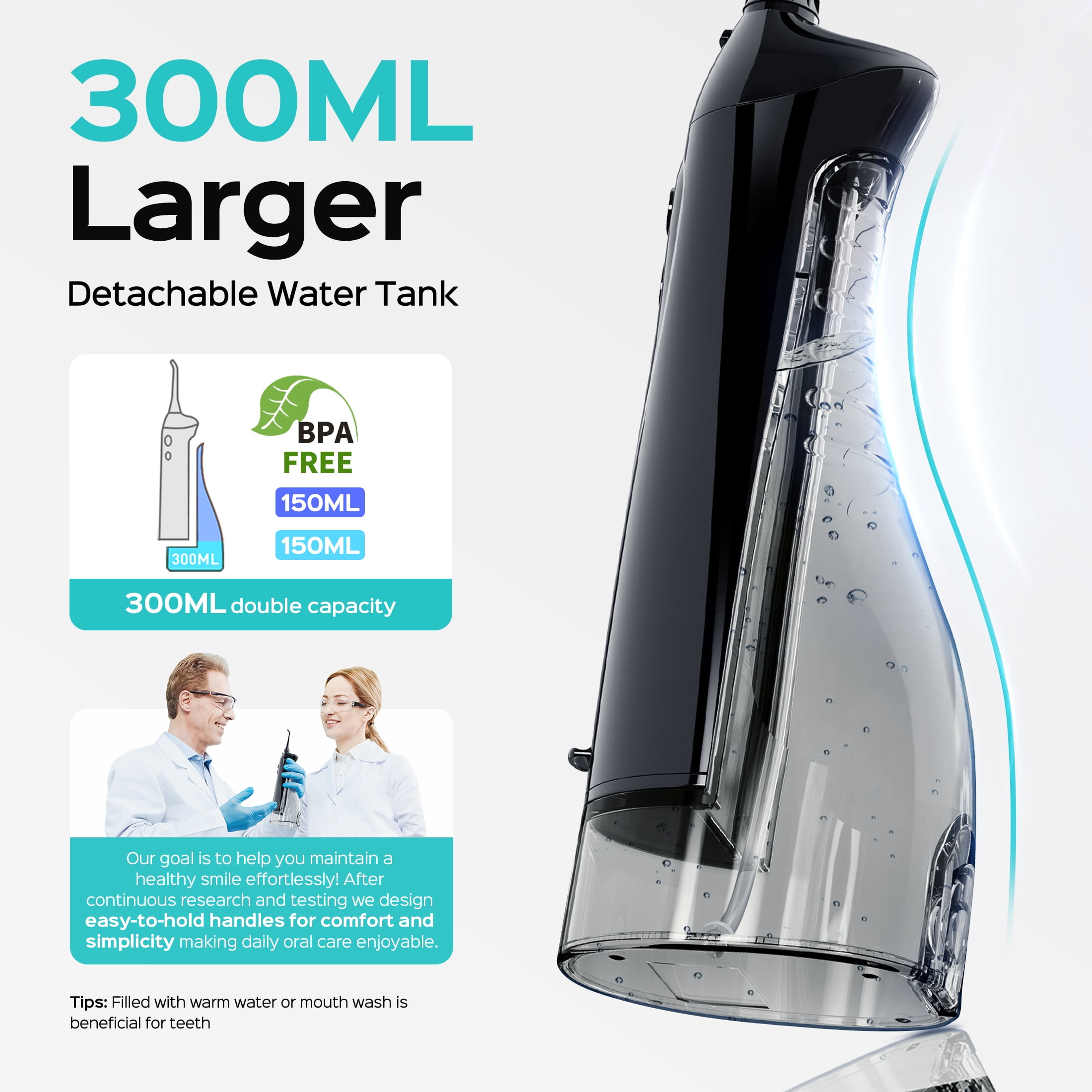 COSLUS 2 Pack Cordless Water  Dental  Flosser for Teeth,Braces,Gums Care Easy to Use,Rechargeable,Waterproof,Portable for Travel,Black & Pink