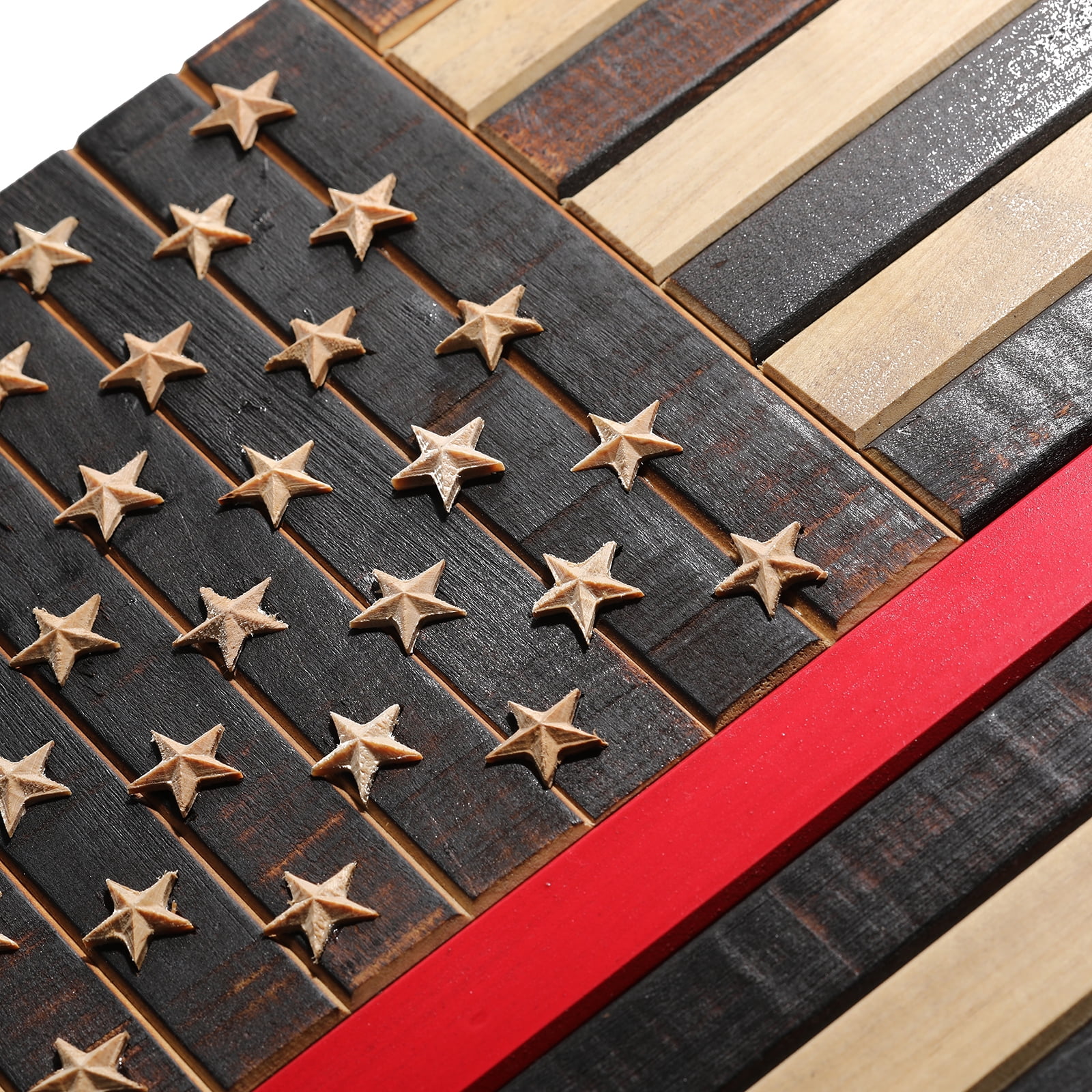 CONSDAN Wooden American Flag Wall Decor, Handcrafted Wall Art, USA Grown Hardwood, Rustic Wood Wall Flags, American Flag Wall Art, American Flag Decor | Thin Red Line, 24"x16"