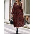 thumbnail image 4 of xiaxaixu Robe Longue pour Femmes, Élégante Robe à Manches Longues Col en V Florale Automne Décontractée pour Usage Quotidien Rue, 4 of 9