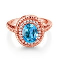 thumbnail image 2 of Gem Stone King 2.51 Ct Oval Swiss Blue Topaz 18K Rose Gold Plated Silver Halo Engagement Ring (Size 6), 2 of 3