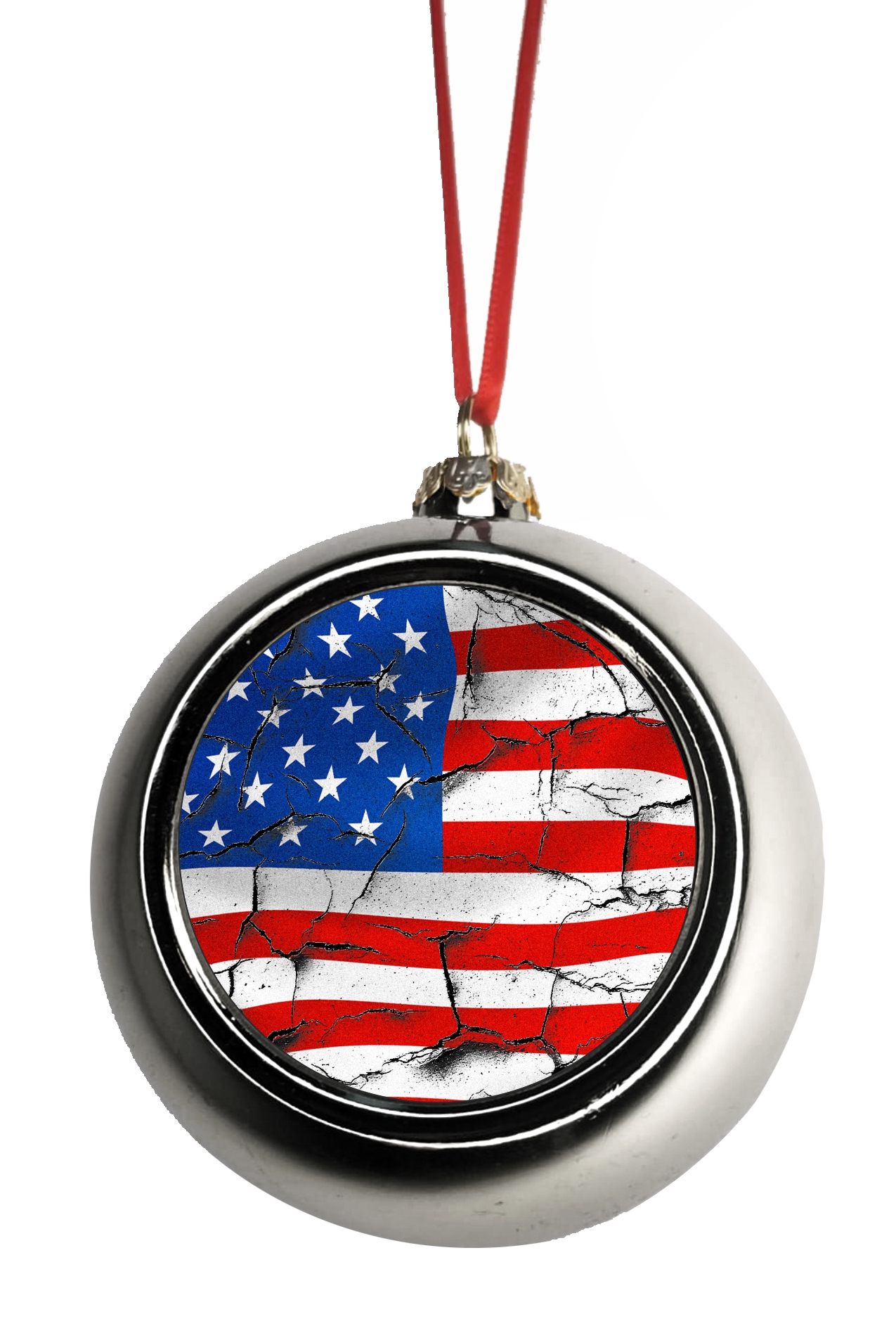 Flag US American Flag Cracked Paint Wall Print Design Ornaments Silver