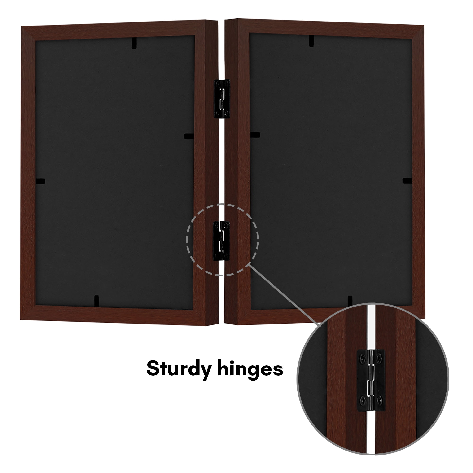 Americanflat 8x10 Hinge Frame with Shatter-Resistant Glass Hinged Double Frames Signature Photo - Mahogany