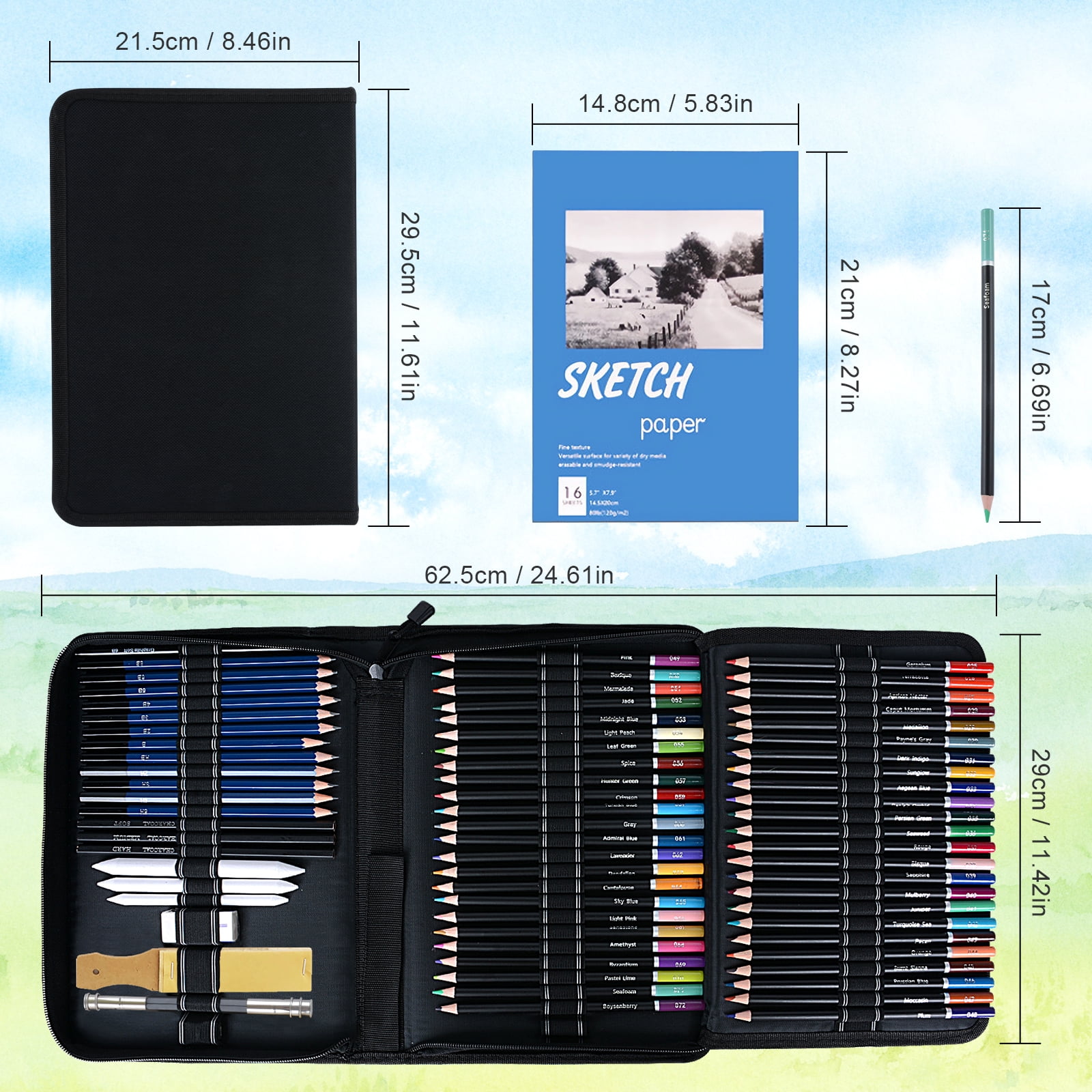 Qoosea Art Supplies 96 Pcs Drawing Kit for Artist Adult Kids,Drawing Pencils Kit,Sketching Set,Include Charcoal & Colored Pencil,Graphite Pencil,Sketchbook