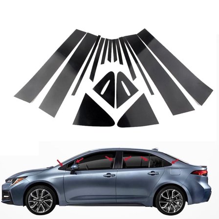 16pcs Glossy Black Pillar Posts Cover Door Window Trim For 2020-2022 Toyota Corolla Sedan
