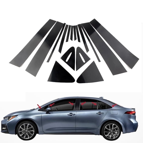 16pcs Glossy Black Pillar Posts Cover Door Window Trim For 2020-2022 Toyota Corolla Sedan