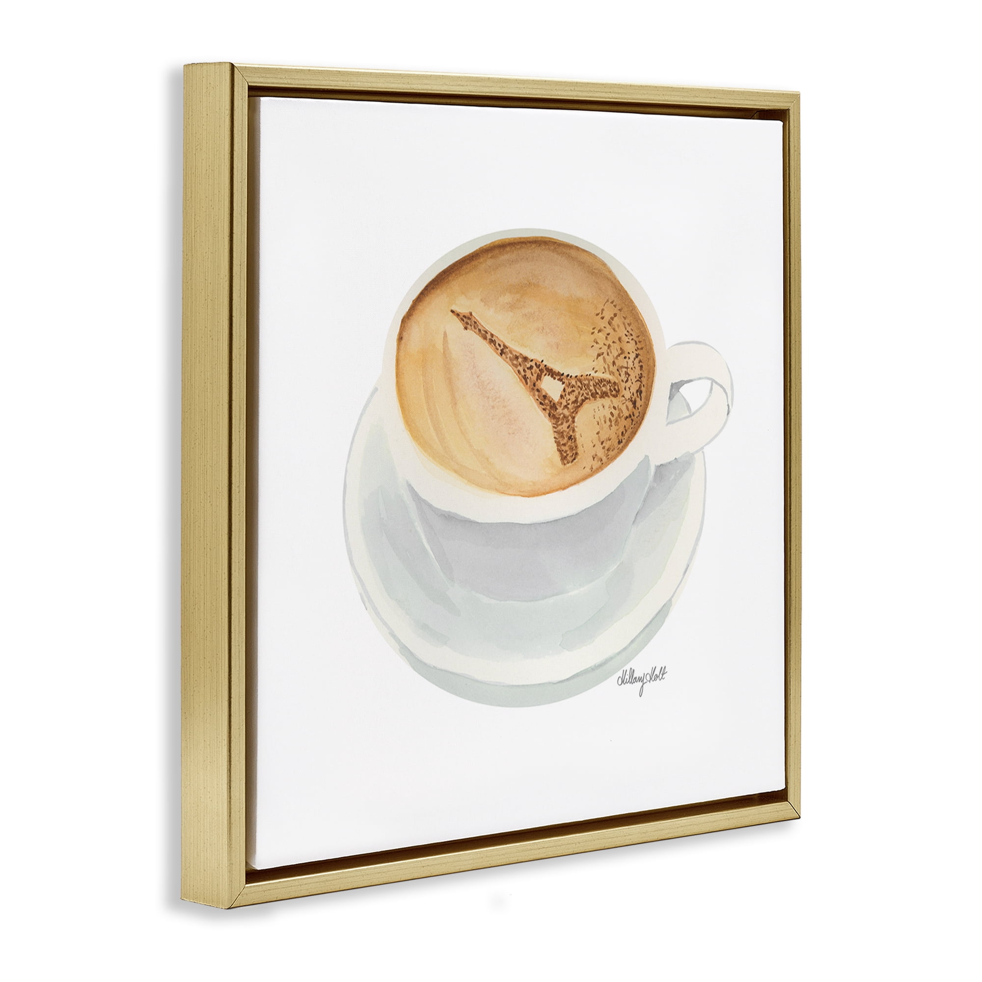 Stupell Industries Eiffel Tower Latte Gold Framed Floater Canvas Wall Art, design by Hillary Holt