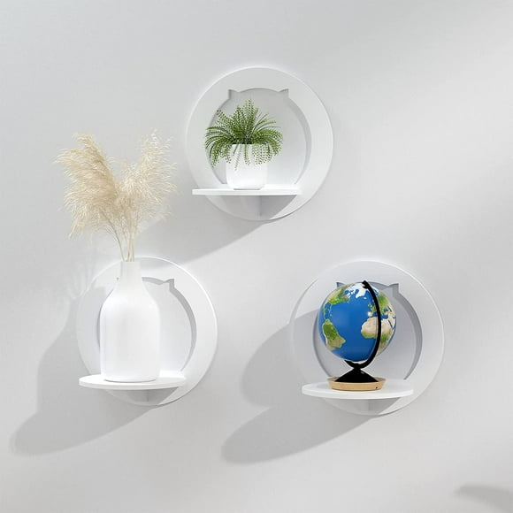 Etagere Murale Blanche Lot de 3, Tablette Murale Montage Facile PVC, Planche étagère Pratique & Decoration(étagère murale ronde )