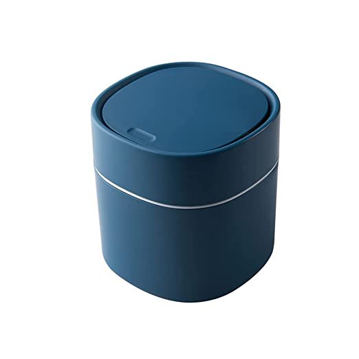 Mini bote de basura de escritorio con tapa - Cubo sanitario para pelar semillas de melón - Cubo de basura para automóvil (tapa con resorte, azul) Rojo Verde