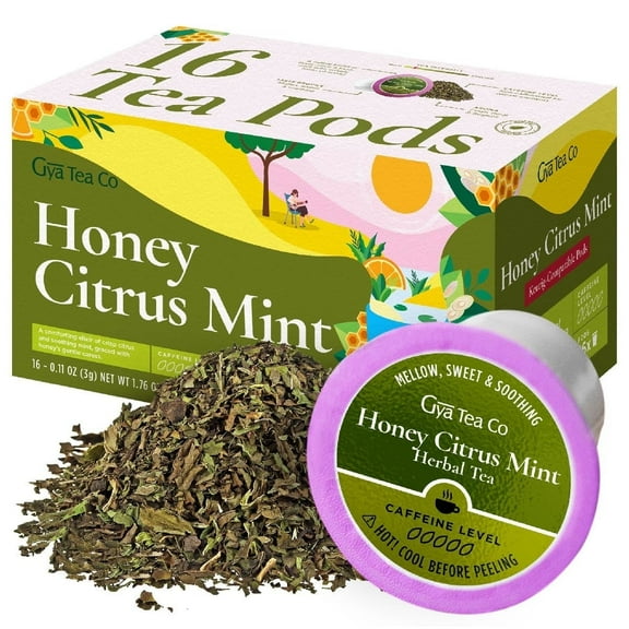 Gya Tea Co Honey Citrus Mint Tea Pods for Keurig - Herbal, Decaf & Caffeine Free Refreshing Mint & Soothing Honey Tea for All Day Comfort & Tranquility