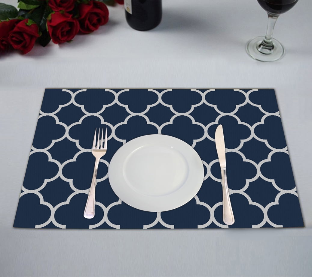 GCKG Classic Navy Blue Quatrefoil Placemats 12x18 inches Set of 2
