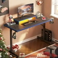 thumbnail image 1 of Bestier 42" Gaming Desk PC Computer Table with LED Lights & Monitor Stand & Hook & Cup Holder in Blue, 1 of 7