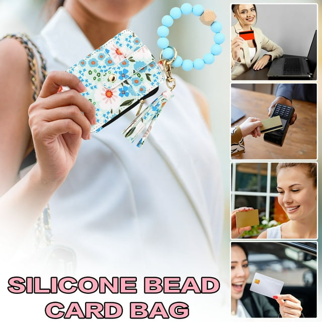 Llavero de cartera de cuero para hombres - Portatarjetas RFID finas con llavero, cartera de bolsillo delantera minimalista compacta