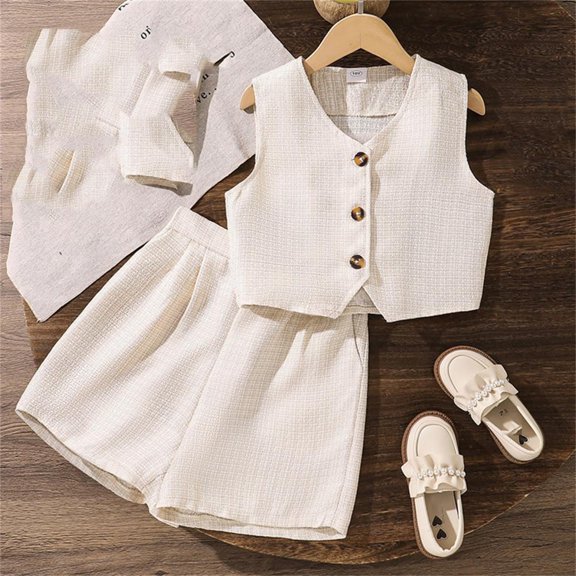 BXSRUTA Girls 8-12 Years Summer Two Piece Outfit Sleeveless Top and Casual Shorts Set Soft Breathable Everyday Wear