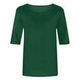 thumbnail image 5 of Blmnix Green Casual Womens Tops Trendy Elbow-Length High Neck Solid Basic Loose Blouse Tees 2024, 5 of 5