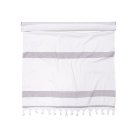 100% Cotton Lila Fouta Beach Towel, Lightweight, Soft and Absorbent Terry Cloth Backing, Nautical Cabana Stripes Pattern Travel Bath Towel , 35" x 68", Grey by Blue Nile Mills