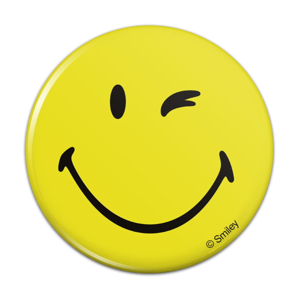 Smiley Smile Happy Wink Yellow Face Pinback Button Pin