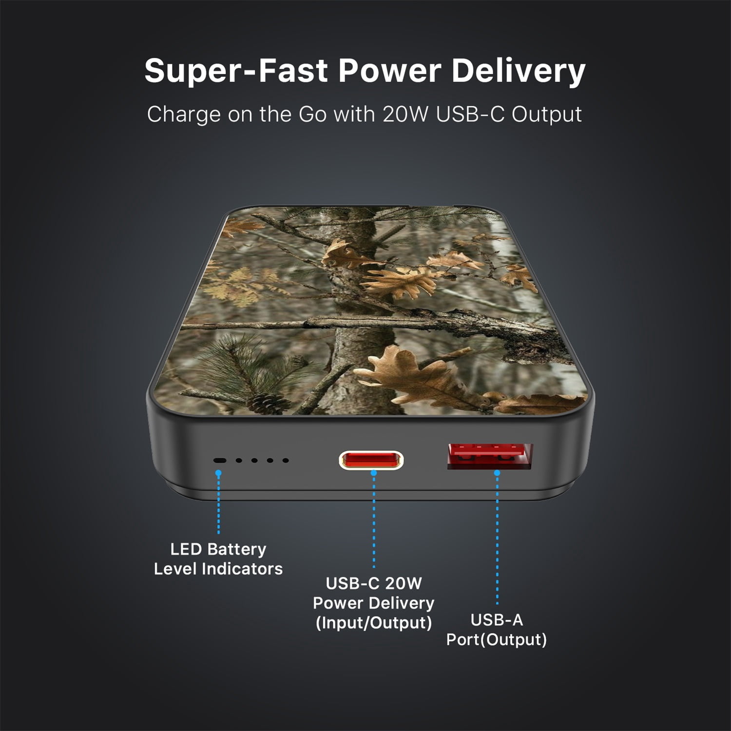 MyBat Design Lab 10000mAh Magnetic Wireless Portable Power Pack with Charging Cable,Black - Real Tree Camouflage