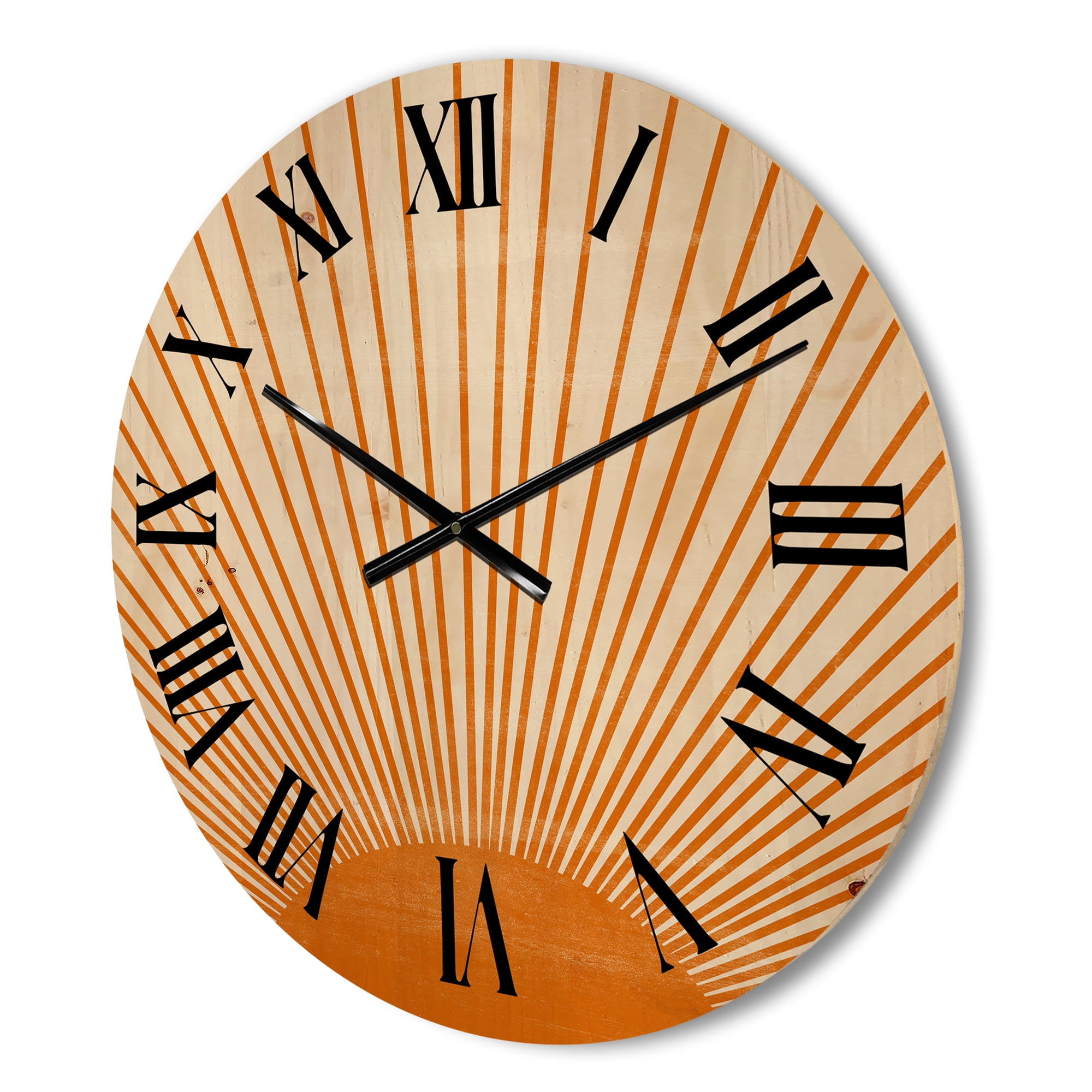 Designart 'Orange Sun Print On Beige III' Modern Wood Wall Clock