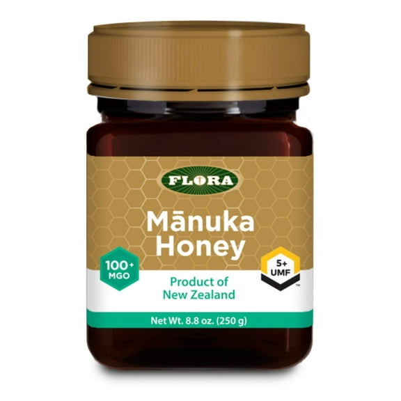 Flora - Mānuka Honey MGO 100+/5+ UMF, New Zealand Honey, 100% Traceable MGO,Natural Healing, Sore Throat Relief, Aids Digestion, 8.8-oz. Jar