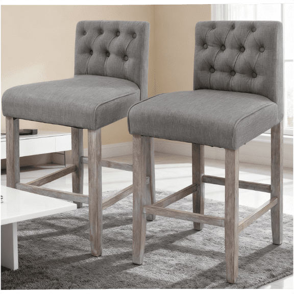 Gray Tufted Wingback Bar Stools, Armless Counter Height Dining Chairs with Upholstered Foam Seat
