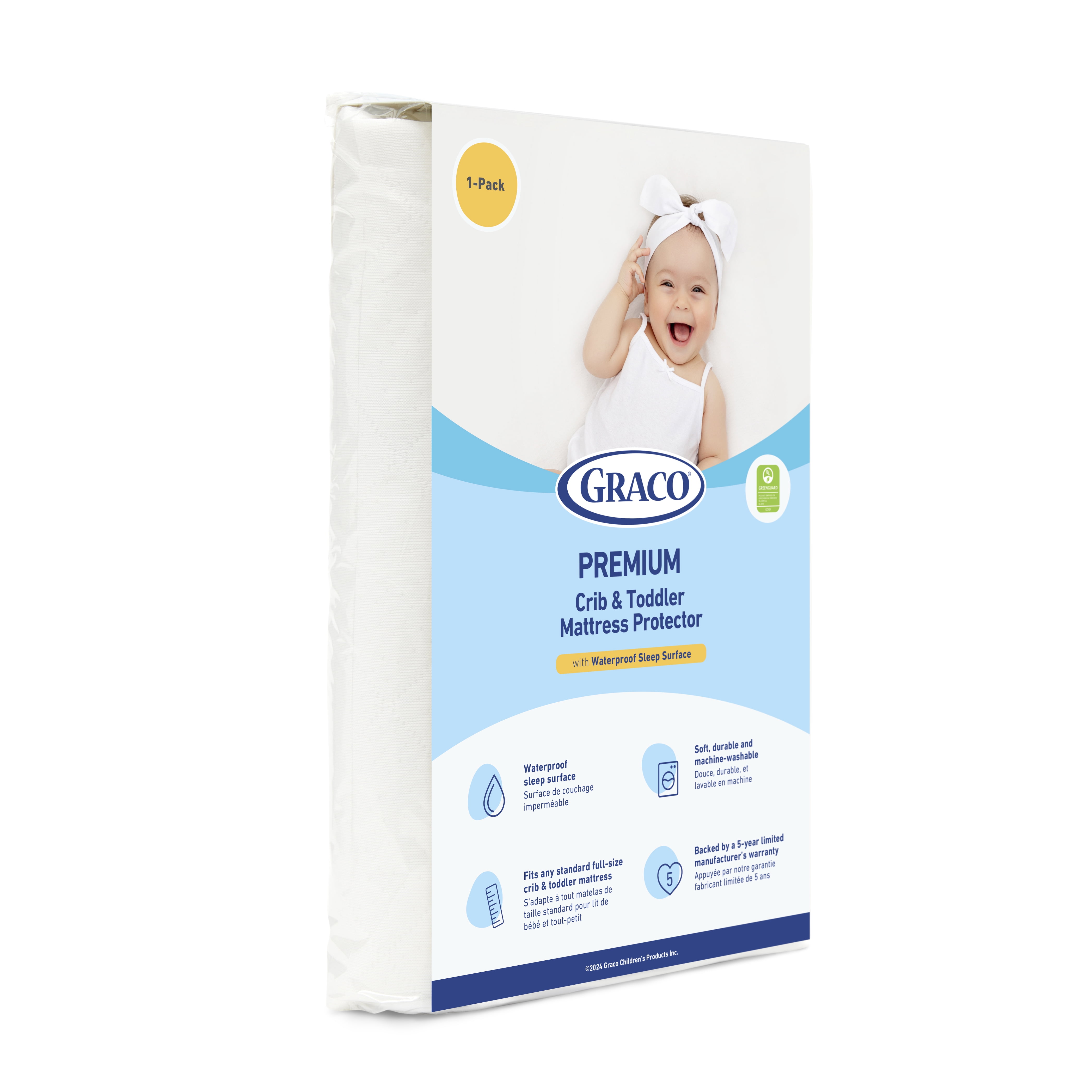 Graco Premium Waterproof Crib and Toddler Mattress Protector, 1 Pack