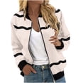 thumbnail image 2 of WXLWZYWL Womens Tops,Fall Clothes,Winter Women's Fall Cropped Jackets Dressy Trendy Quilted Bomber Jackets Long Sleeve Striped Zip Up Coats Lightweight Fall Outerwear, 2 of 5