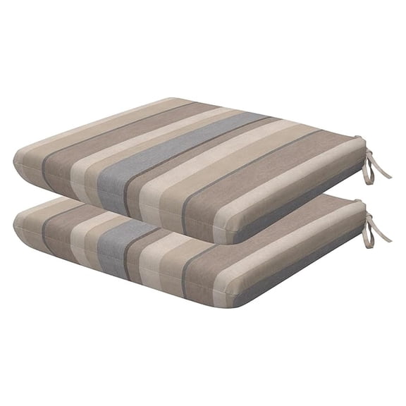 Outdoor Set of 2 Seat Pads, 18 x 17.5, Stripe Taupe Universal Chair Cushions for Patio Furniture