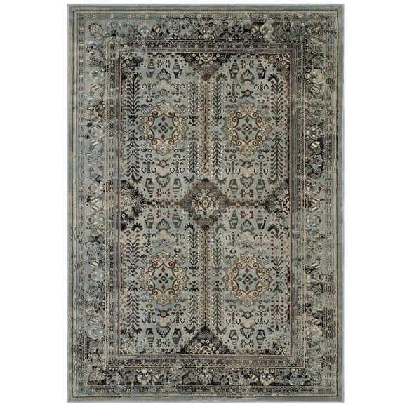 Modway Enye Distressed Vintage Floral Lattice 8x10 Area Rug in Brown and Silver Blue