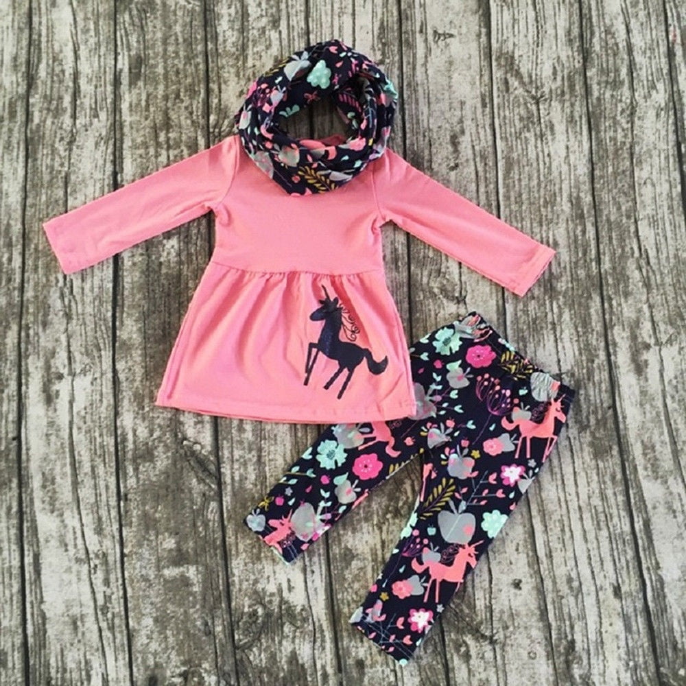 Nituyy Unicorn Toddler Girls Kids Cotton Tunic Tops Dress Pants Outfits Set Clothes Other
