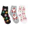 thumbnail image 1 of Ho Ho Ho! Girl's Christmas Crew Socks (3 Pr) Size 6-8 - Black Ornaments, Grey Santa, Candy, 1 of 4
