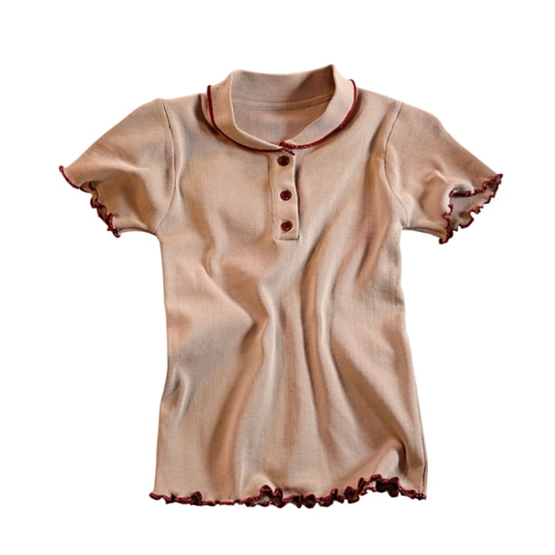 Camisa de punto Mujer Verano con volantes Manga corta Cuello de muñeca Casual Top, Albaricoque Advancent AP001288-04B