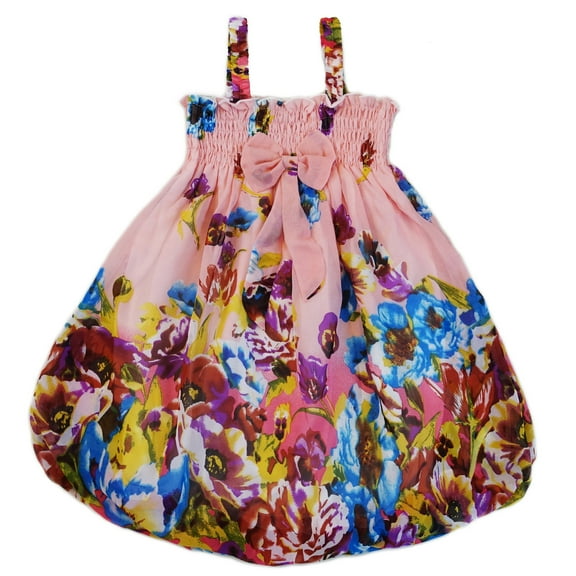 Wenchoice Pink & Coral Floral Chiffon Baby Doll Dress Girls S(1Y-2Y)