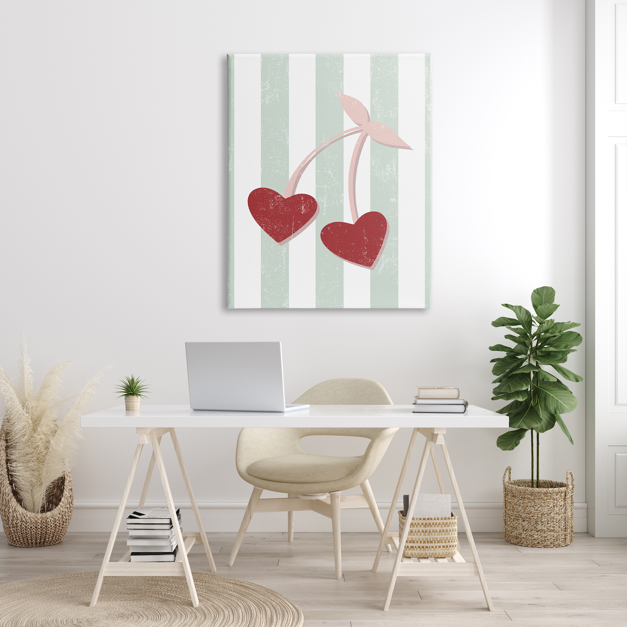 Stupell Industries Retro Pop Cherry Fruit Heart Shape Pink Fruit, 36 x 48, Design by Daphne Polselli