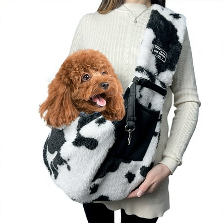Soft Plush Small Dog Bag Pet Carrier Cat Bag Puppy Kitten Travel Shoulder Slings Bag (Black White)