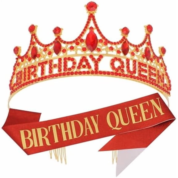 Birthday Gifts Decorations for Women Birthday Sash and Crown for Women Red Queen Crown and Sash for Girls Party Favors Photo Prop Glitter$$Home Decor, Kitchen, & Other