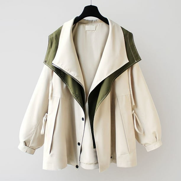 Ailaofu Womens Cropped Jacket Contrast Collar Utility Coat Cargo Jacket Barn Jacket Outwear