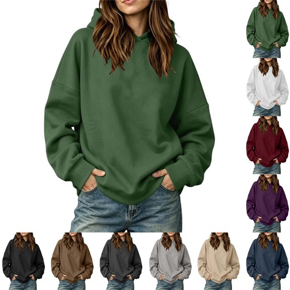 Women's Oversized Solid Color Hoodie,Long Sleeve Loose Fit Pullover Casual Basic Sweatshirt,Vacation Travel Outfit