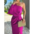 thumbnail image 3 of Women'S One Shoulder Long Sleeve High Split Cocktail Wedding Party Maxi Dress Rose Red S, 3 of 6
