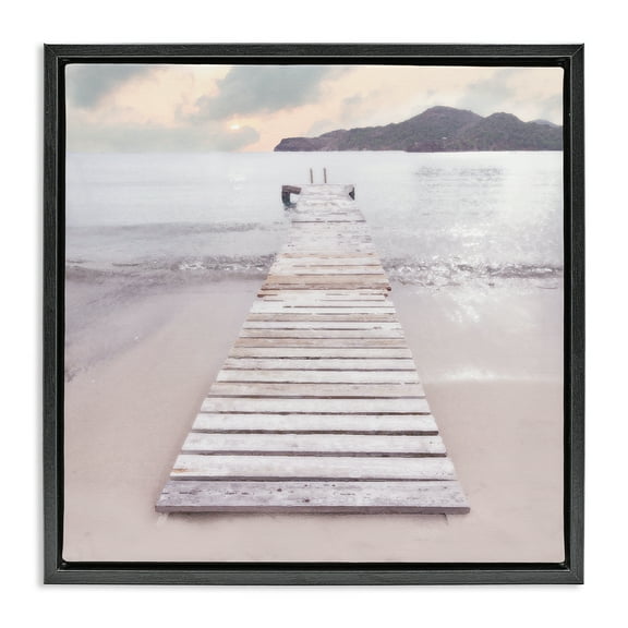 Stupell Industries Zen Beach Dock Landscape Painting Black Floater Framed Canvas Art Print Wall Art, 18 x 18
