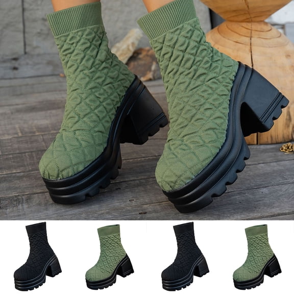Womens Boots Thick-Soled Chunky Low Heel Round Toe Mid Calf Booties Fashion Casual Tassel Fall Winter Warm Shoes for Women Black 5.5