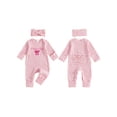 thumbnail image 2 of BemeyourBBs Newborn Baby Girls Stripe Romper Daddy's Girl Outfits Letter Bow Embroidery Long Sleeve Jumpsuit with Headband Set, 2 of 9