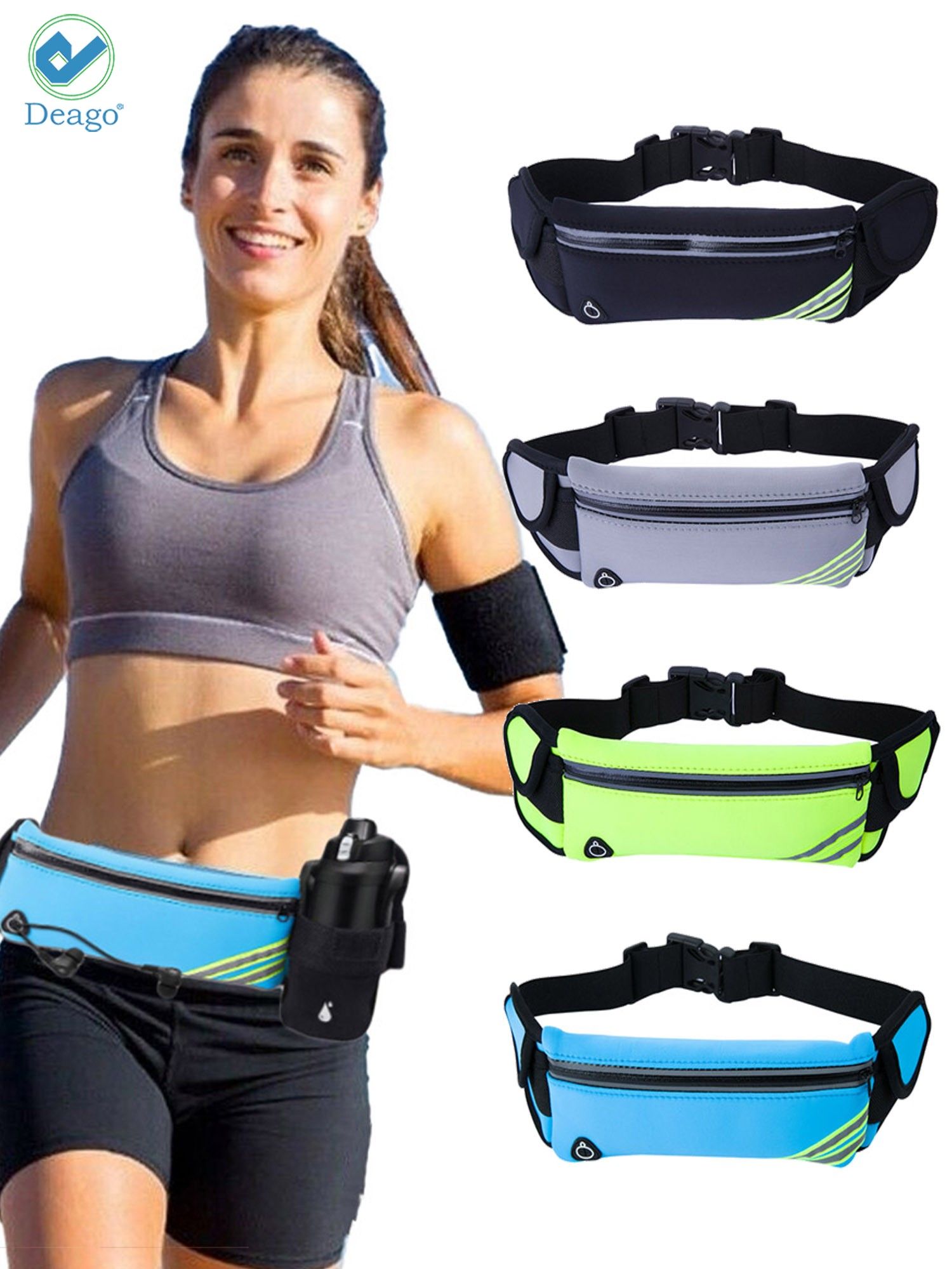 Deago No-Bounce Reflective Running Belt Pouch Fanny Pack,Unisex Water Resistant Workout Waist Pack Bag for Fitness Jogging Hiking Travel,Cell Phone Holder Fits iPhone 11 X 8 7 6 - image 2 of 8