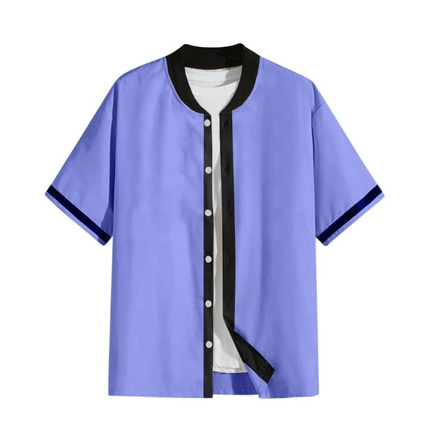 Camisas De Vestir Para Hombre Azul Nueva camisa suelta con botones y cuello de béisbol para hombre, camisa informal de talla grande a la moda, chaqueta (Purple, L)