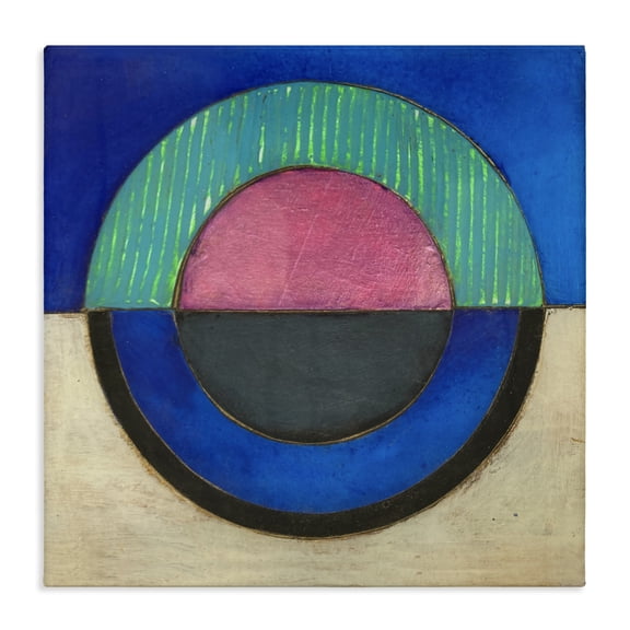 Stupell Industries Mid-Century Blue Toned Distressed Circle Canvas Art, 17 x 17, by Matthew Finger