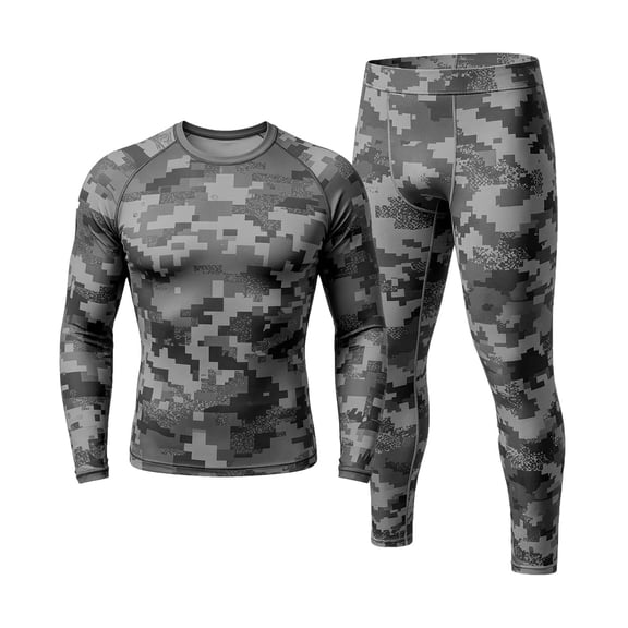 Men's Compression Long Sleeve Shirt and Leggings Set Running Gym Athletic Base Layer Workout